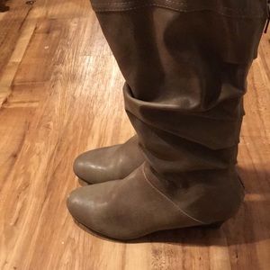 Beige wedge slouch boots by Cliffs